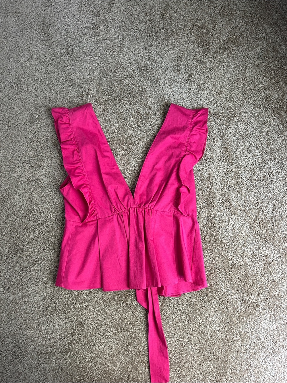 Zara Hot Pink Ruffle Deep V Tie-Back Camisole